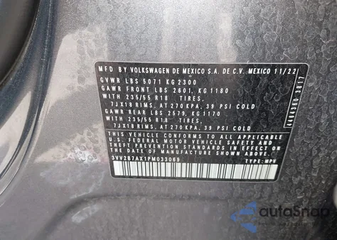 2023 Volkswagen Tiguan 2.0T Se из США, поврежденный, VIN 3VV2B7AX1PM033069